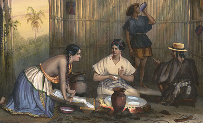 Women making tortillas in Mexico in 1800s